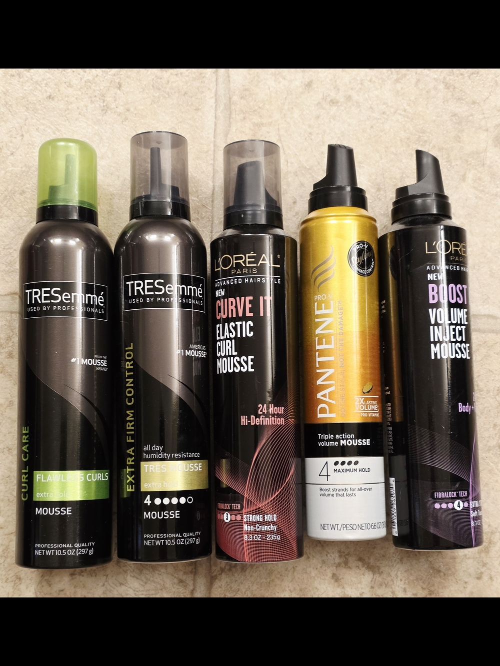 Assorted Black and Gold Styling Mousses - Tresemmé, L'Oréal, Pantene Bundle Of 5